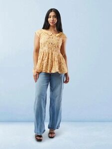 Yellow Printed Short Top with Collar | Muvvas Boutique